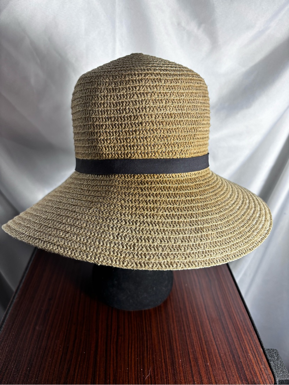 Neutral Straw Sun Hat with Black Ribbon Band